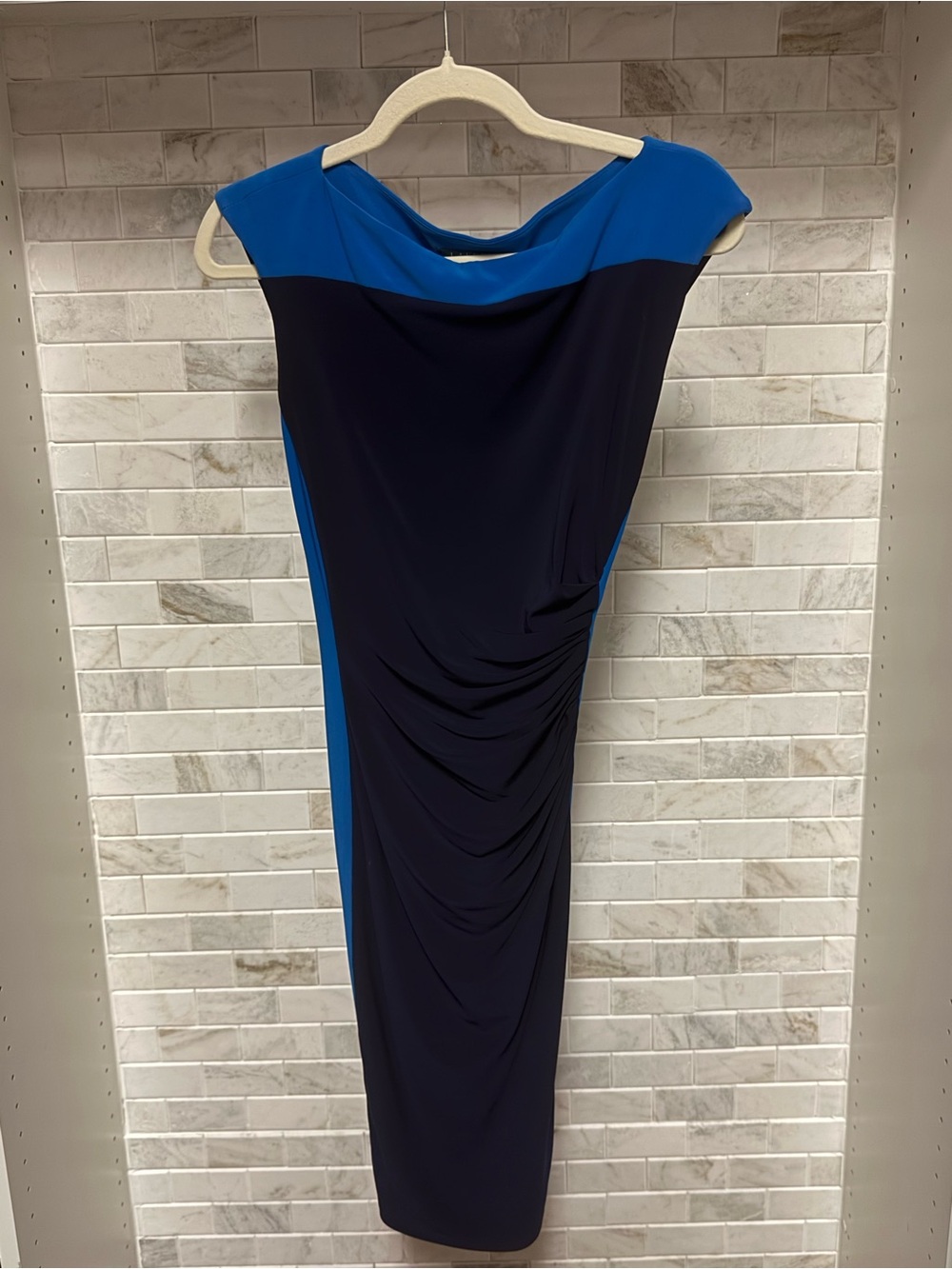 Ralph Lauren Navy and Royal Blue Cap-Sleeve Midi Dress